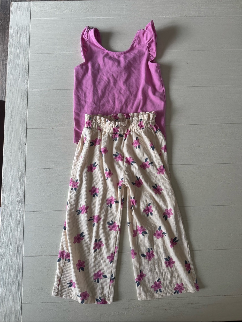 Petit Lem 3T Floral Wide Leg Pant Set Bright Pink Top Outfit